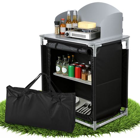 Wolketon 80 x 76 x 56 cm Campingküche mit Aluminium-Tischplatte und Windschutz – Faltbare Outdoor Küchenstation für Camping, Garten & Wohnmobil