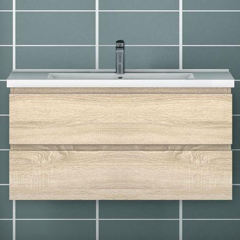 Ocean Ensemble de meubles de salle de bain 99cm avec vasque, 2 tiroirs, Suspendu, Matte (1/5)