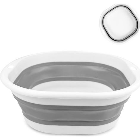 Seau pliable, bassine carrée en plastique, seau en silicone, idéal pour le camping, les voyages, la pêche, les caravanes et le ménage (1, gris), 30,5 x 28 x 5 cm (1/5)