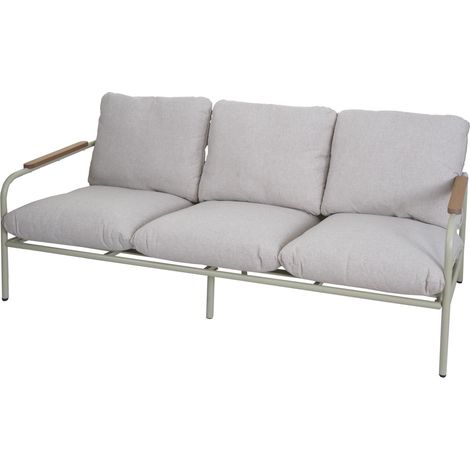 Divano 3 posti da giardino in alluminio HHG-593, panca da esterno, tessuto Olefin (205 g/m²) 184cm, verde chiaro beige