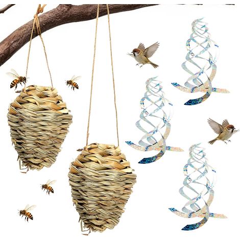 2 Pièces Nid de Guêpe Artificiel, Étanche Suspension Wasp Nest, Leurre de Nid de Guêpe Leurre Faux Nids de Guêpes pour Oiseaux, Déterrent d'abeilles Artisanal en pour Jardin, Cour et Ferme (1/5)