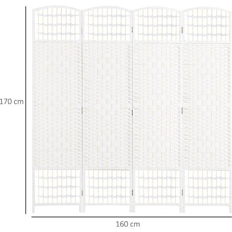 Paravent pliable à 4 panneaux avec cordelette en papier, 160 x 170 cm, blanc, idéal pour la décoration de la chambre et du salon. (1/5)
