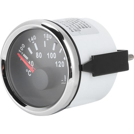 Manomètre de température d'eau pour moteur marin de 52 mm/2 pouces, plage de mesure 40-120 ℃, convient aux navires et aux camping-cars, cadran noir, couvercle argenté. (1/5)