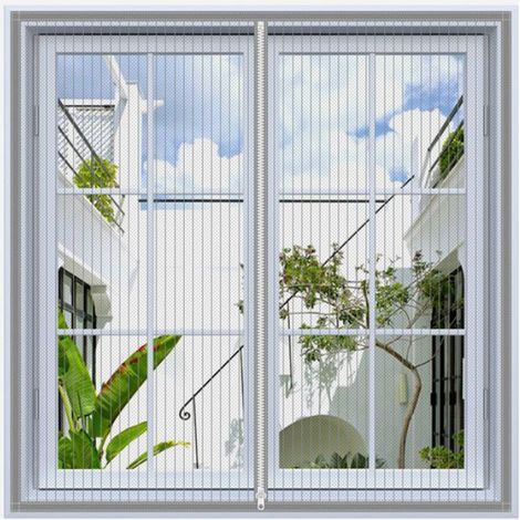 Rideau moustiquaire en fibre de verre avec fermeture éclair 120x120 cm Blanc (1/5)