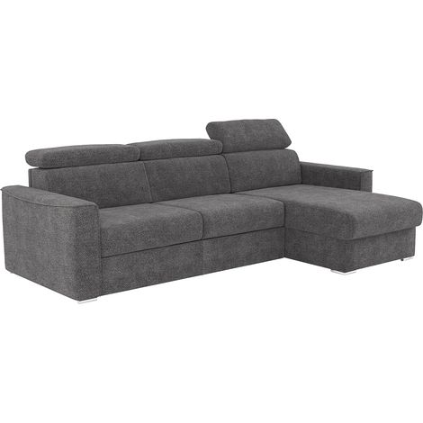 Canapé d'angle réversible convertible express en tissu chenille gris anthracite - Couchage à lattes larges 140 cm - Matelas 18 cm VIZIR (1/5)