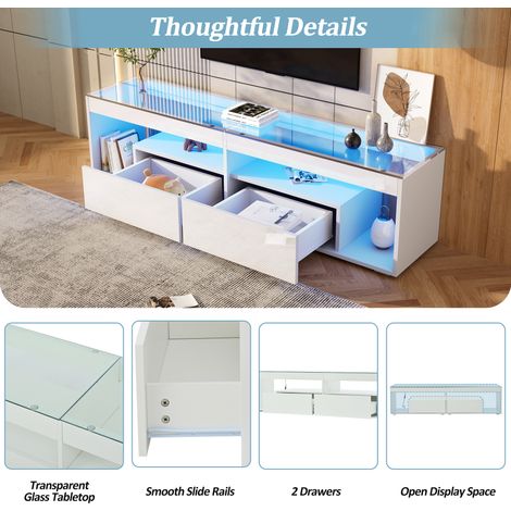 Armoire TV en LED de haute brillance, adaptée pour des téléviseurs de jusqu’à 70 pouces. Armoire TV noire, dotée de 2 compartiments. Armoire TV idéale pour les salles à manger et les chambres à couche (1/5)