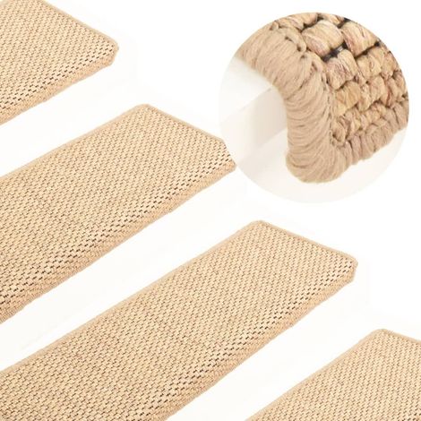 15 pcs Tapis d'escalier autocollants, Tapis de marches, Marchettes D'escalier 65x21x4 cm Beige clair MKS73416 (1/5)