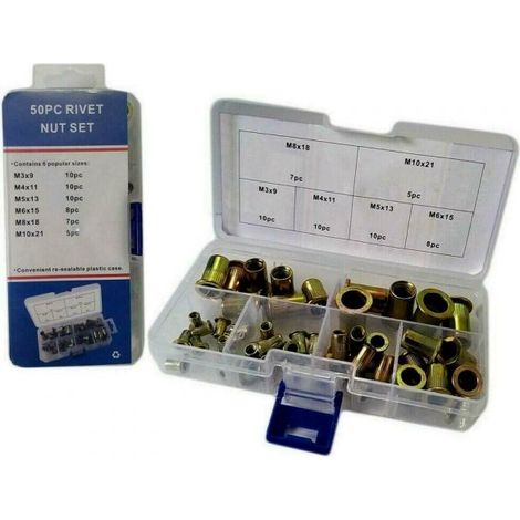SET 50 PZ RIVETTI BORCHIE FILETTATI PER RIVETTATRICE IN RAME M3 M4 M5 M6 M8 M10 (1/3)
