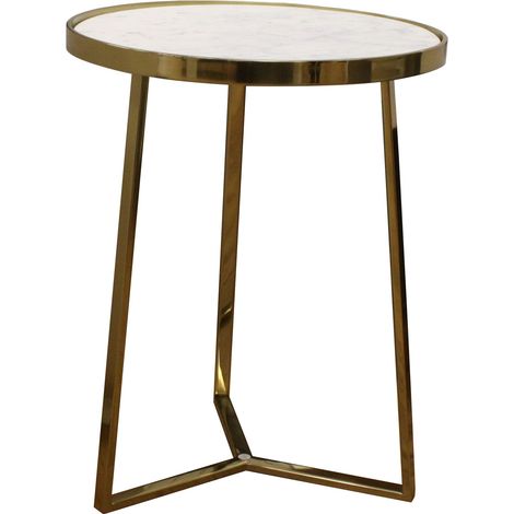 Contemporary Round 3 Leg Coffee Table with Marble Top, 400mm x 510mm - Brass/Marble - Balterley (1/2)