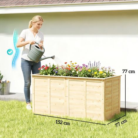 Potager surélevé en bois 152 x 77 x 77 cm, potager profond surélevé à fond ouvert, barres de renfort (1/5)