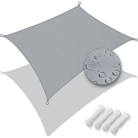 Voile d'ombrage Rectangulaire Imperméable Protection UV 95% en Polyester Résistant et Respirant pour Jardin Terrasse avec Corde 3x2m Gris (1/5)