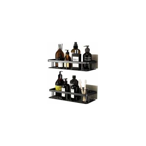 Estantería de ducha de aluminio inoxidable sin necesidad de taladrar – Almacenamiento autoadhesivo con 4 ganchos – Capacidad de 20 kg – Negro-Crezuo