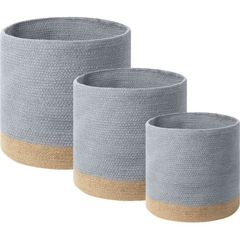 Set di 3 portabiancheria in juta di cotone intrecciato grigio e beige Bassima (1/5)
