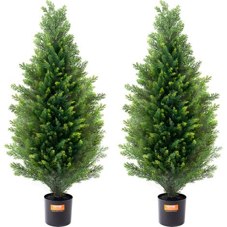 VEVOR Árbol Topiario de Cedro Artificial 2 Piezas con Hojas Adicionales y Maceta, Planta de Pino Cipres Artificial de Hoja Perenne, con Clasificación UV para Decoración del Hogar, 300 x 300 x 900 mm