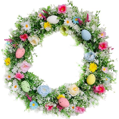 Guirlande De Pâques - 45 Cm - Œufs Pastel Et Fleurs Artificielles - Pour Porte D'Entrée Intérieur Extérieur - 1 Pièce (1/5)