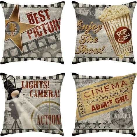 BEBUSINGOTO 4er-Set Kissenbezüge 45 x 45 cm, Filmthema, dekorativer Leinen-Kissenbezug für Sofa, Bett, Schlafzimmer, Stuhl, Garten (1/5)