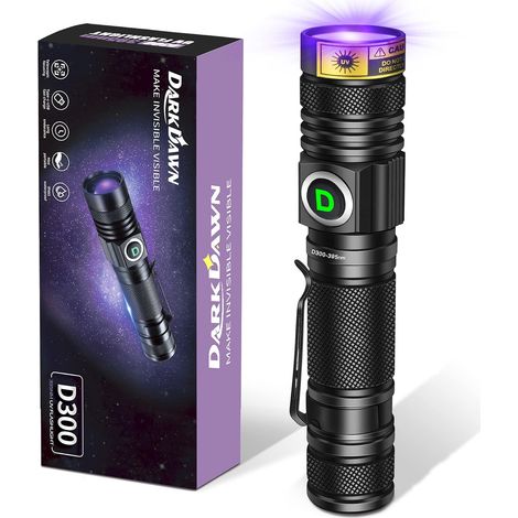 Lampe Torches UV 395nm, USB Rechargeable Lampes de Wood Ultraviolet LED Lumière Noire, Mini-détecteur puissant pour les taches, urine de chien, uv Résine Epoxy, Ambre, Fluorescent, 400nm (1/5)