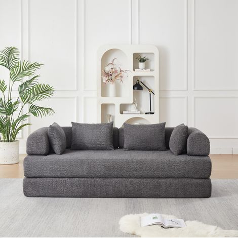 Sofá cama modular 4 en 1 de chenilla gris con 4 cojines OKWISH (1/5)