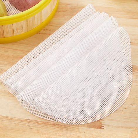 Tapis de cuisson vapeur rond en silicone, réutilisable et antiadhésif, idéal pour les petits pains, pâtisseries et dim sum. (1/5)