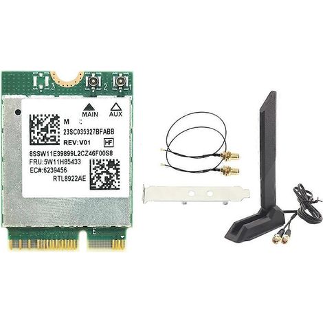 Carte WiFi 7 RTL8922AE 6338 Mbps Tribande 2,4 GHz/5 GHz/6 GHz Bluetooth 5.4 M.2 NGFF pour Windows 10/11 + antenne pliable (1/5)