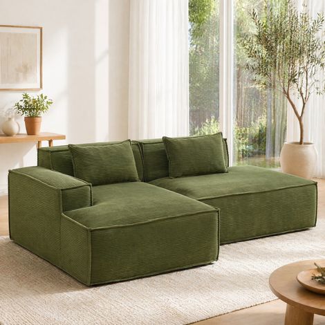 Canapé vert en polyester 233 x 129 x 70 cm avec 2 coussins HAVRYA (1/5)