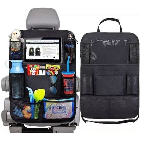 2Pcs Organisateur de Voiture, Protège-Siège Arrière Voiture Enfants Kick Mats, Protection Arrière de Siège Auto Imperméable, Support Tablette Transparent Rangement de Voiture, Multi-Poches (1/4)