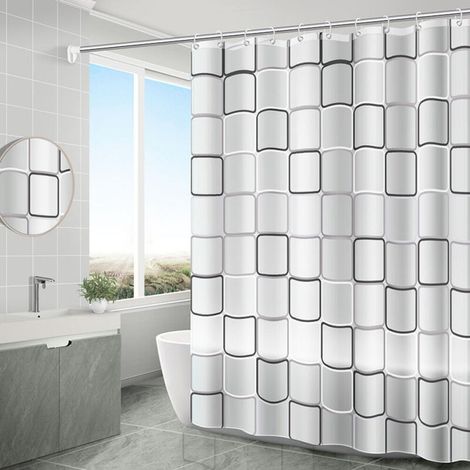 Rideau de douche à carreaux, résistant à la moisissure, imperméable, pour salle de bain, 180 x 200 cm (sans tringle) (1/5)