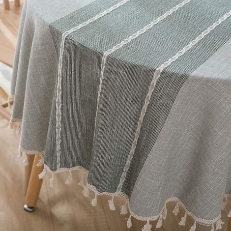 Nappe de style campagnard, décoration de table de cuisine, nappe en lin et coton à franges, anti-poussière///