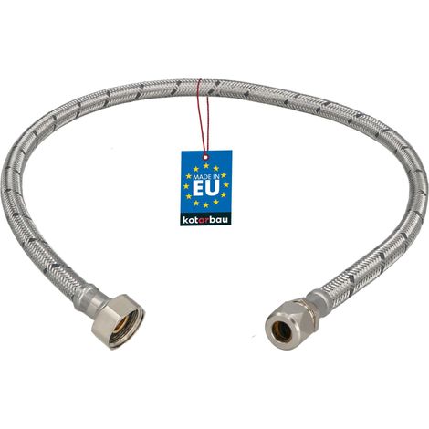 KOTARBAU® Flexible Robinet 1/2" x 3/8" - Tuyau Robinet Cuisine 70 cm - Écrou Tournant x Raccord à Sertir - Rallonge Robinet Cuisine Flexible - Tuyau Flexible Plomberie - Acier Inoxydable - Argent (1/4)