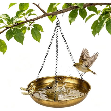 Bain d'oiseaux Suspendu Métal, Mangeoire Oiseaux Extérieur Bronze (1/5)