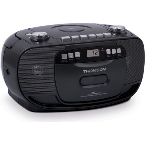 Thomson – Lecteur CD cassette radio portable – Radio FM analogique – Écran LCD rétroéclairé – Entrée auxiliaire jack 3,5 mm