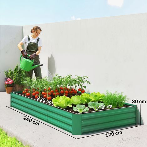 Jardinière extérieure carré potager galvanisée avec bordure de sécurité et fond ouvert 240 x 120 x 30 cm vert (1/5)