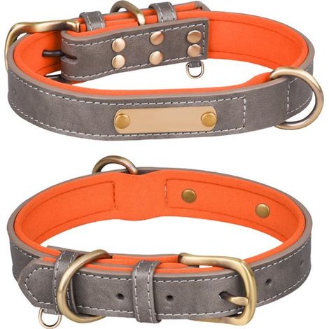 Einzelpackung Hundehalsband, strapazierfähiges, weiches Material, kontrastierendes Futter, grau, Größe L. (1/4)