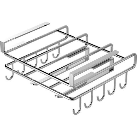 Étagère de Cuisine sans Perforation, Porte-Planches à Découper et Torchons Muraux, Rangement Double Couche en Acier Inoxydable 304 avec Porte-Gobelets (1/5)