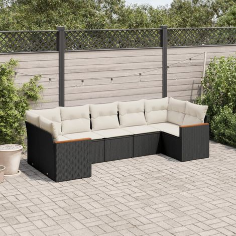 Set de comedor de jardín 7 pzas y cojines ratán sintético negro vidaXL (1/3)