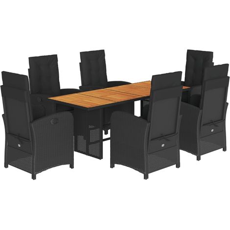 vidaXL Set da Pranzo da Giardino 7 pz Nero con Cuscini in Polyrattan (1/5)