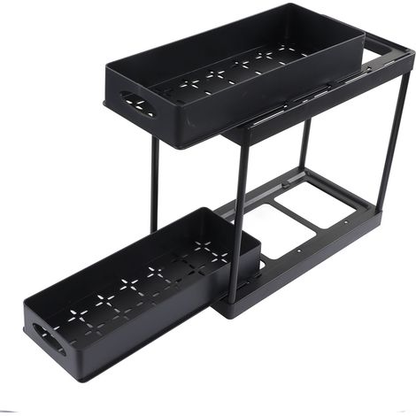 Organisateur sous évier, extensible, double couche, pour salle de bain, cuisine, buanderie, noir (1/5)