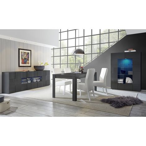 Salle à manger moderne laquée gris brillant Milenor (1/5)
