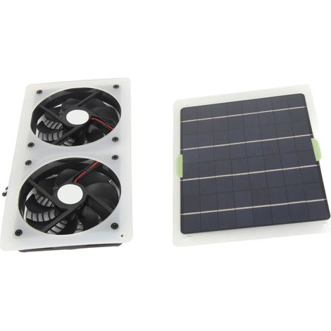 Conjunto de ventiladores solares dobles de 100 W y 12 V, impermeables, portátiles con panel solar para el hogar, autocaravana o invernadero. (1/5)