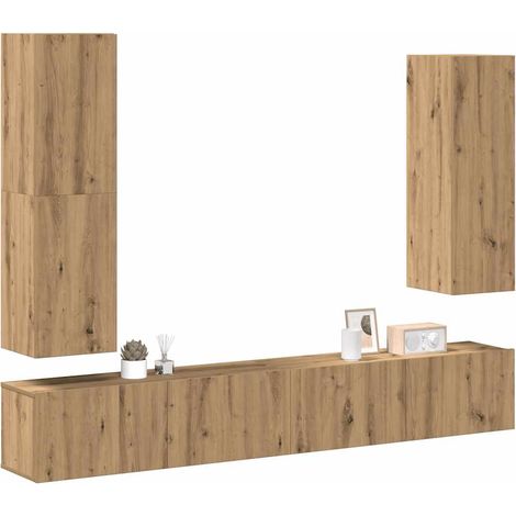 4-tlg. TV-Schrank-Set Wandmontage Artisan-Eiche Holzwerkstoff