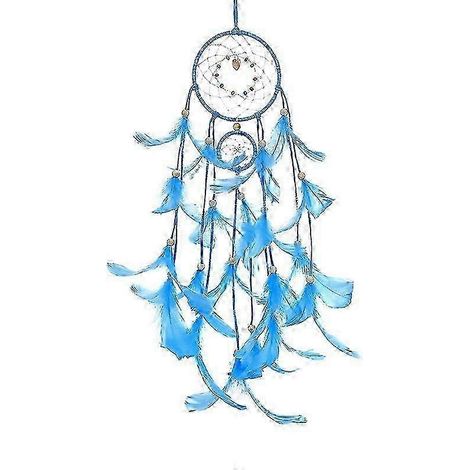 Veilleuse attrape-rêves LED - Décoration murale en plumes faite main (bleue) (1/5)