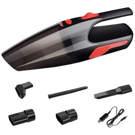 BUNTHAUS Mini aspiradora para coche DC12V 120W, aspiradora portátil de mano con filtro HEPA lavable, encendedor de cigarrillos, LED integrado, alta potencia de succión y juego de boquillas con cepillo (1/4)