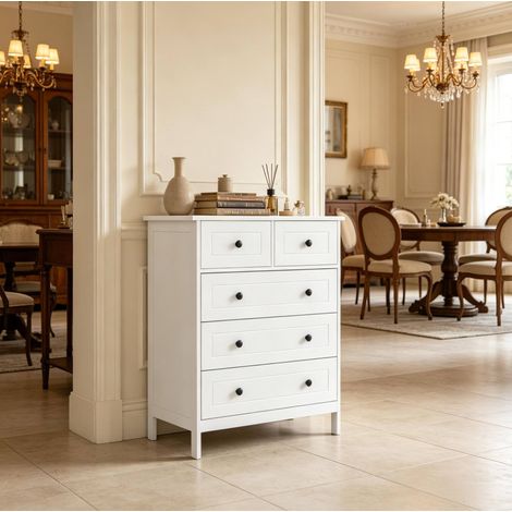 Schubladenschrank 74/40/91 cm Weiß mit 5 Schubladen und Kippschutz (1/5)