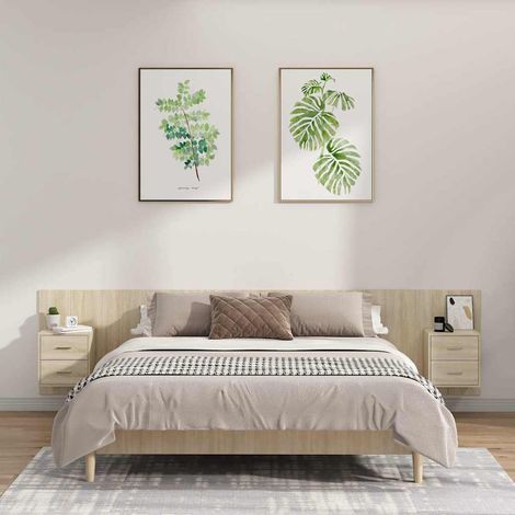 vidaXL Cabecero de cama con mesitas madera contrachapada roble Sonoma (1/5)