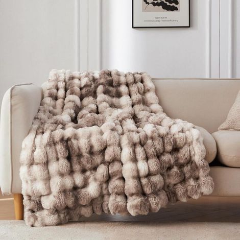 Couverture en fausse fourrure pour canapé - Confortable et douce - Chambre et salon - 130 x 160 cm - Marron foncé (1/4)
