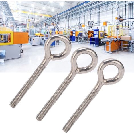 Paquete de 10 cáncamos de elevación de acero inoxidable 304 plateado M6x73 con ganchos y tornillos para fijación con tuerca de ojo.