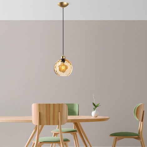 Élégant lustre jaune, hauteur réglable 40-120 cm, corps en métal, capuchon de Ø 20 cm, base Ø 14 cm, 1 douille E27, pour les espaces modernes (1/5)