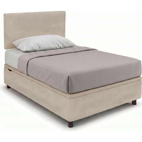Letto 1 Piazza e Mezza Contenitore Imbottito 120x200 cm Microfibra Sabbia Boxmax Testata Flat (1/5)