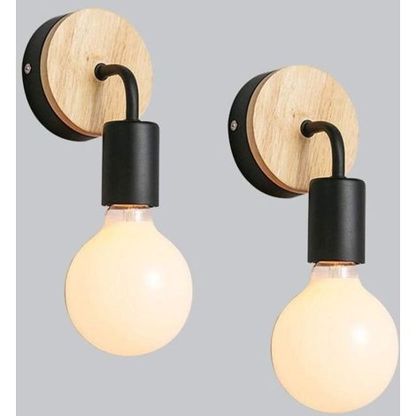 Applique murale en fer forgé, douille E27, 60 W, style moderne, en bois, lampe de chevet/de lecture pour salon/chambre, éclairage intérieur (noir) (1/5)