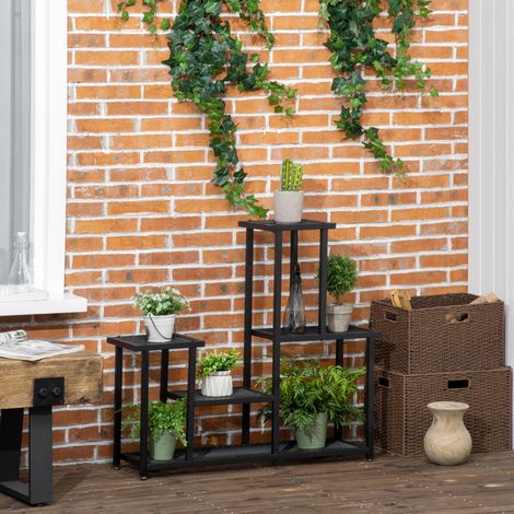 Support à plantes à 4 niveaux pour intérieur et extérieur étagère plante en métal pour jardin. terrasse. balcon. noir